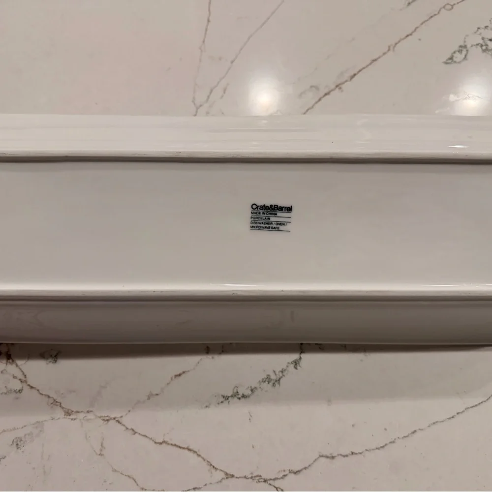 Crate&Barrel Porcelain White Serving Tray Platter 18”x7”